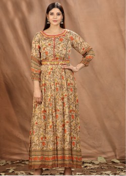Red & Yellow Viscose Designer Gown